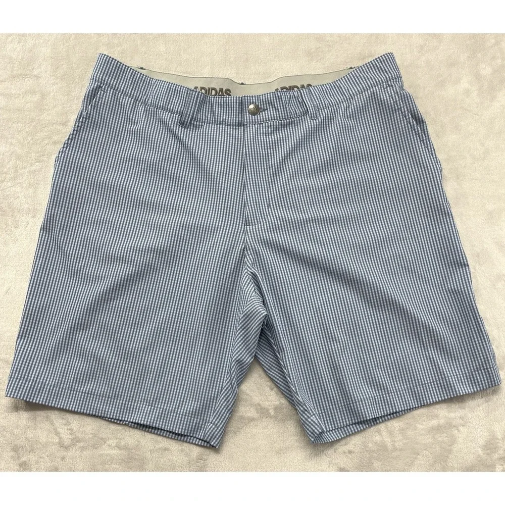 Adidas Short Men 38 Blue Checked 3 Stripes Performance Breathable Golf Casual